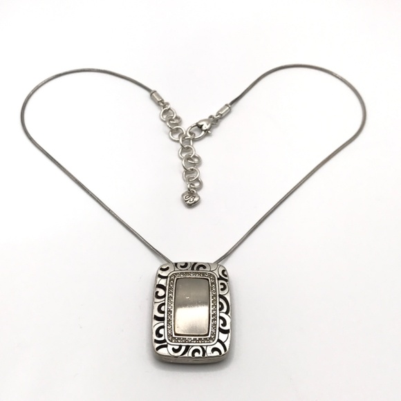 Brighton Pendant Necklace Satin Brushed Rhythms Silver Plate Reversible 17-18.5" - Picture 2 of 13